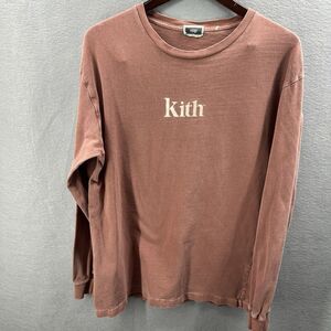 Kith Classic Logo Long Sleeve Tee Mens Large Molecule Coral Pink Distressed READ